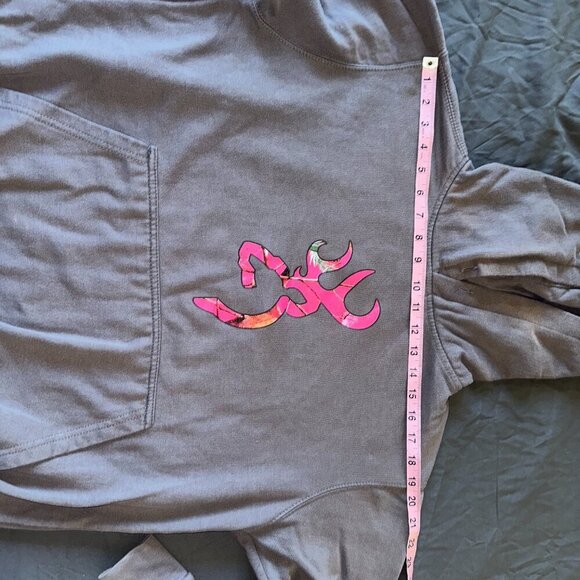 Browning | Grey Hoodie w Pink Camouflage Logo Women Medium Hunting - Picture 5 of 11